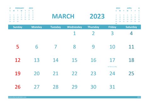 Free 2023 Calendar March Printable With Holidays