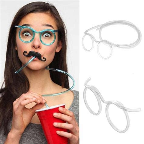 Funny Straw Glasses Reusable Fun Loop Drinking Straw Eye Glasses Novelty Eyeglasses Straw For