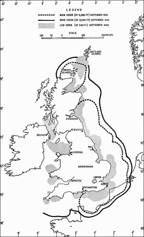 Map Map Showing British Radar Range Between Sep 1939 And Sep 1940