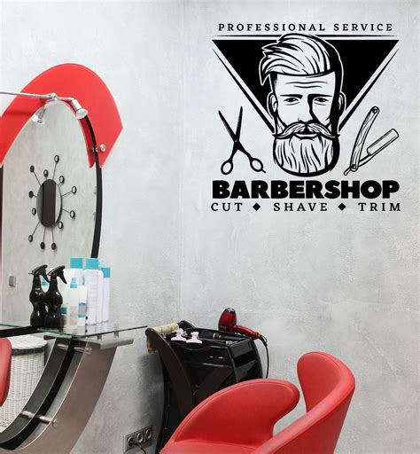 Wall Vinyl Decal Barbershop Professional Service Cut Shave Trim Decor