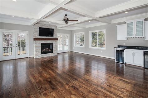Since floating hardwood floors rest upon the subfloor, you should use shims at the edges of the. Jacobean Stain for a Transitional Family Room with a Walls ...