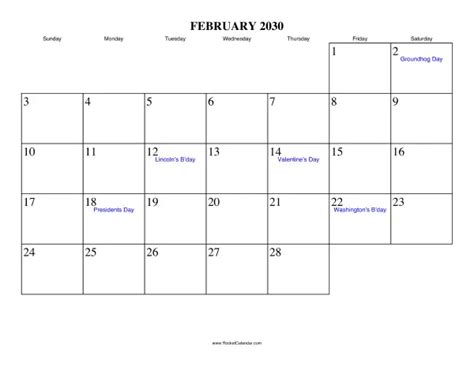 February 2030 Calendar