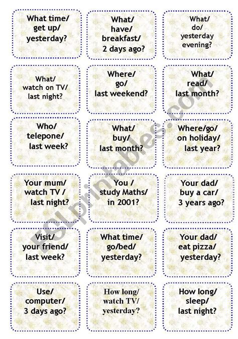 Past Simple Speaking Cards 2bd