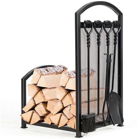 Costway Firewood Log Rack With Tools Set Firewood Holders For Fireplace Indoor Outdoor