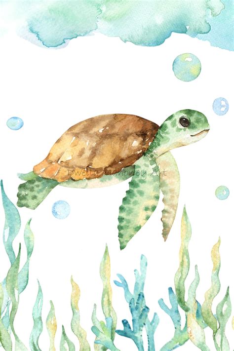 Sea Turtle Nautical Nursery Prints Wall Art Watercolor Print Etsy In