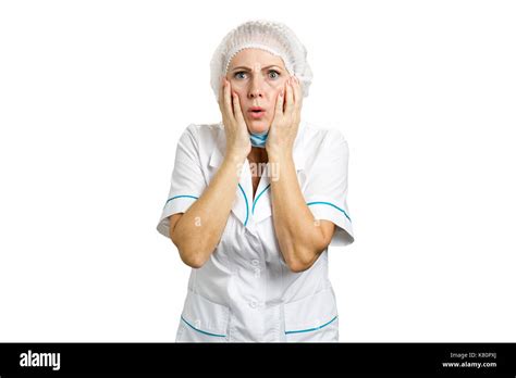 Beautiful Female Doctor Looking Shocked Stock Photo Alamy