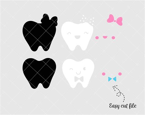 Tooth Fairy Bag Svg Tooth Boy And Girl Cut Files Tooth With Bow Etsy