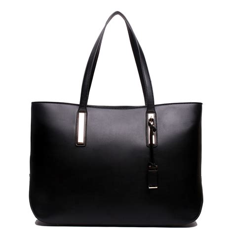 L1435 Miss Lulu Leather Look Large Shoulder Tote Bag Black