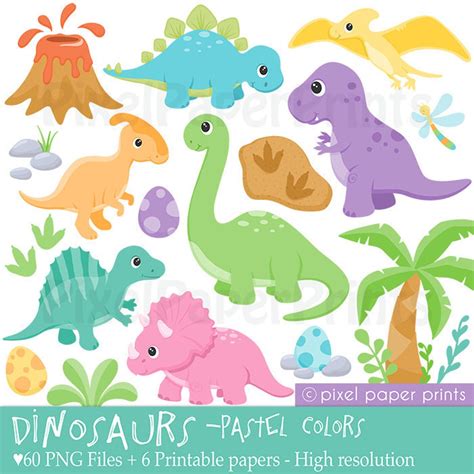 Baby Dinosaurs Clip Art Pastel Colors Clipart And Digital Paper Set