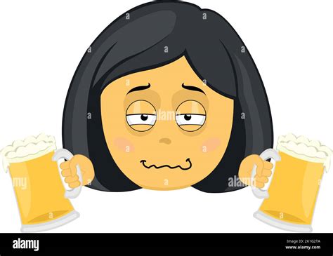 Vector Emoji Illustration Of A Drunk Yellow Cartoon Woman With Beers In