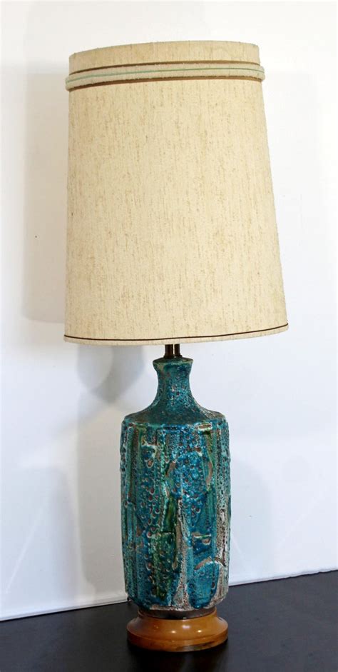 Mid-Century Modern Large Fat Lava Blue Glazed Ceramic Table Lamp, German, 1960s at 1stdibs