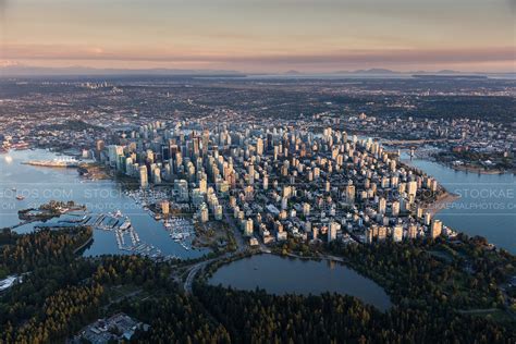 Aerial Photo Vancouver City Skyline At Sunset