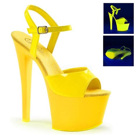 Pleaser Sky 309uv Neon Yellow Ankle Strap Sandals Sexy High Heel