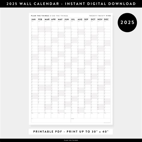 Printable Vertical 2025 Wall Calendar With Gray Grey Weekends