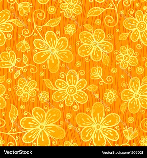 Orange Doodle Flowers Ornate Seamless Pattern Vector Image