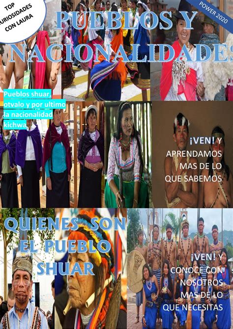 Dec 08, 2017 · las culturas del ecuador son caracterizadas por la cantidad diversa de las culturas indígenas que se han desarrollado en todas las lenguas existentes en los territorios como las identidades de las culturas y las nacionalidades que han existido desde hace tiempo, como son kichwa, shuar, achuar, chachi, epera, huaorani, siona, secoya, awa. Collage Sobre Los Pueblos Y Nacionalidades Del Ecuador