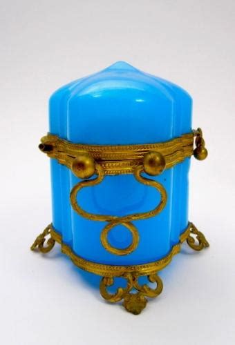 Antique French Blue Opaline Glass Casket Box
