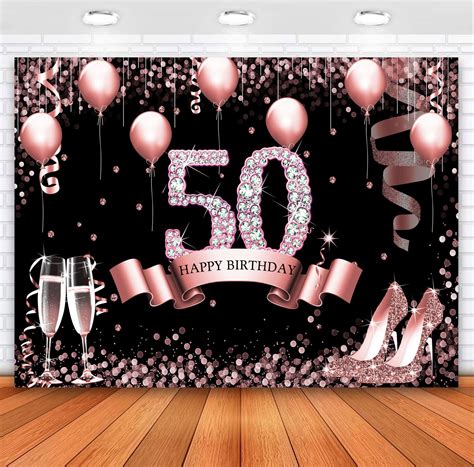 Buy Sensfun Rose Gold Happy 50th Birthday Backdrop For Women Glitter Diamonds Balloons High