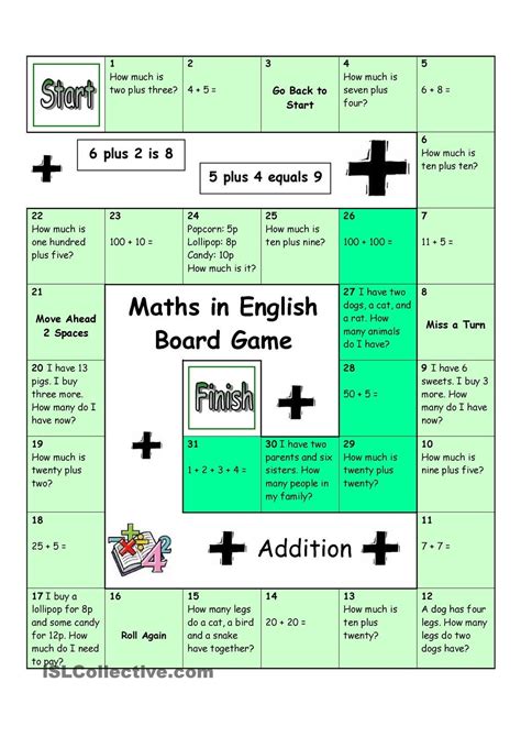 Board Game Maths In English Math Board Games Math Boards Math