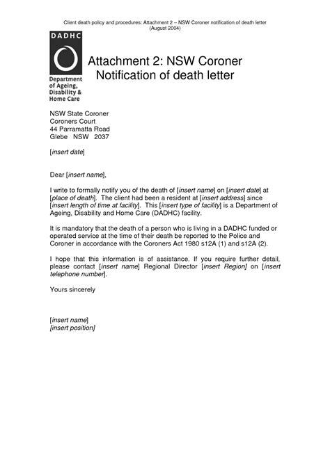 Death Notification Letter Free Printable Documents