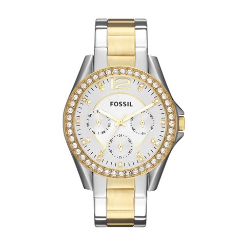 Fossil Women S Riley Multifunction Two Tone Tone Stainless Steel Watch Es3204