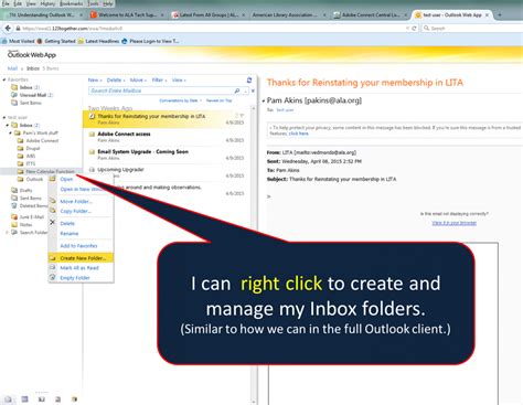 Pengguna diminta menghubungi meja bantuan untuk mendapatkan url bagi memasuki capaian outlook web app (owa) 1govuc. Outlook Web App | ALA Support