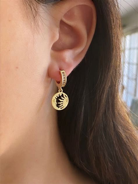 Gold Celeste Hoop Earrings Celestial Earrings Etsy New Zealand