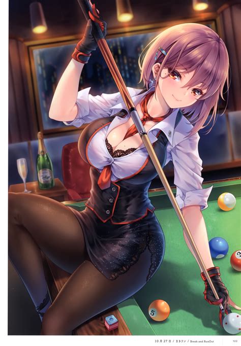 makirin original absurdres highres scan 1girl artist name ball billiard ball billiards