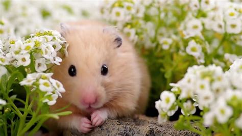 Golden Hamster In Alyssum Flower Garden Videos De Metraje