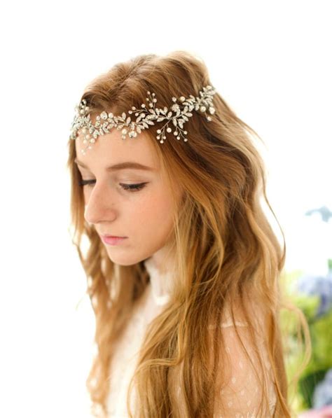 floral hair vine wedding headband bridal headpiece wedding halo pearl rhinestone headband