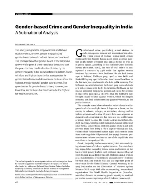 pdf gender based crime and gender inequality in india a subnational analysis paribhasha