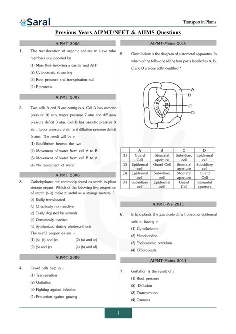 Solution Transport In Plants Ncert Mcq Practice For Neet Studypool My