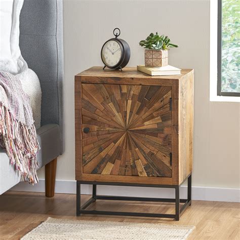 Orem Boho Wooden Night Stand Natural In Naturalblack By Noble House
