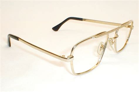Mens Vintage Eyeglasses Gold Large 1970s Aviator Eye Glasses Optical