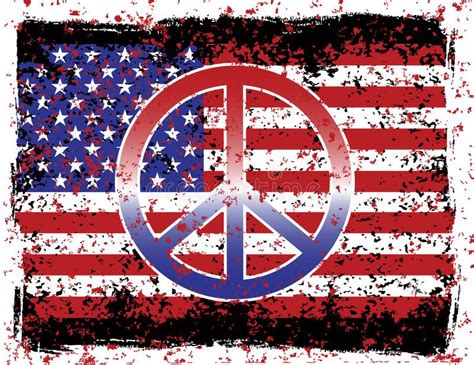An American Flag With A Peace Sign Painted On It And Grungy Paint Splatters