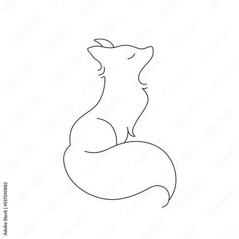 Vetor De Vector Isolated Beautiful Cartoon Sitting Fox With Fluffy Tail Side View Colorless