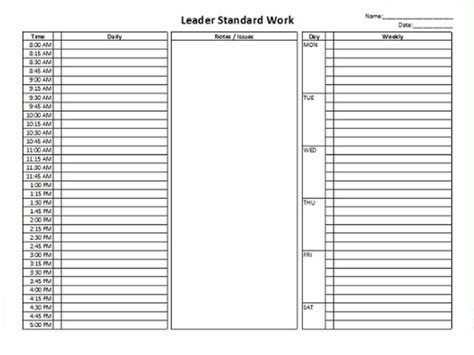 standard work template examples