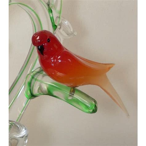 Zanetti Murano Glass Sculpture Of Birds With Nest On Perch