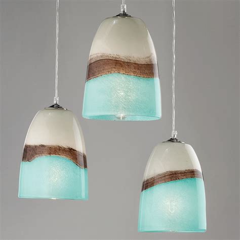 Earth Sea And Clouds Seem To Unite In This Aqua Off White And Brown Art Glass Pendant Light