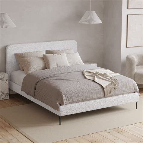 Soho Upholstered Bed Frame Ivory White Boucle Fabric Tommy Swiss