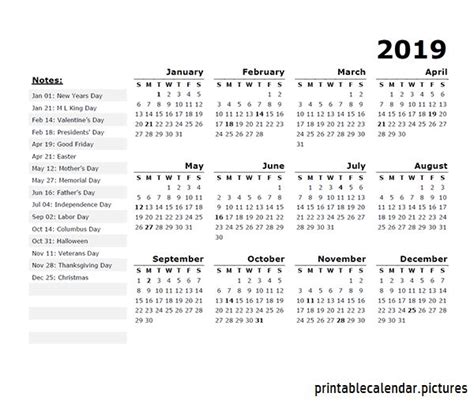 2019 Calendar With Public Holidays 2019 Calendar Calendar Holiday