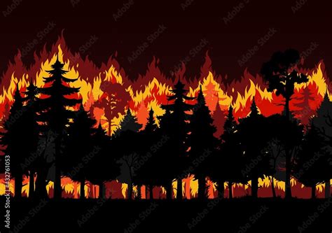 Vecteur Stock Forest Fire With Burning Trees And Smoke Vector Design Of