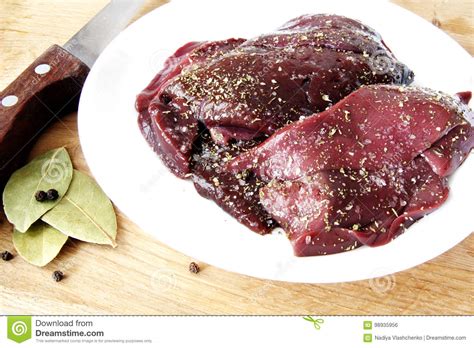 Raw Liver With Spices Stock Photo Image Of Knife Board 98935956
