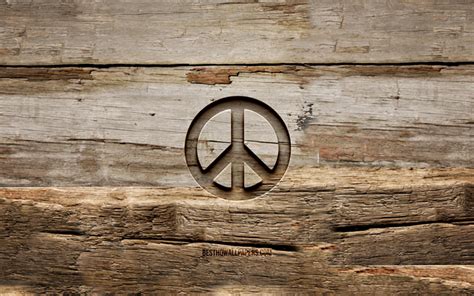 Download Wallpapers Peace Wooden Sign 4k Wooden Backgrounds Creative