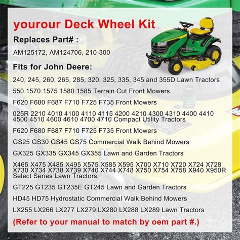 Am125172 Deck Wheel Kit Fit For John Deere 48 54 60 72 Deck Lawn