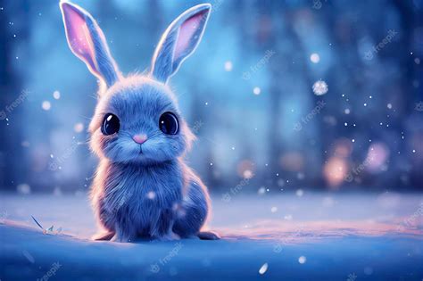 Premium Photo Cute Rabbit On Falling Snow Background 3d Illustration