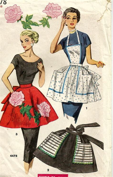 Vintage 50s Simplicity 4478 Misses Bib Apron Or Half Apron With Large