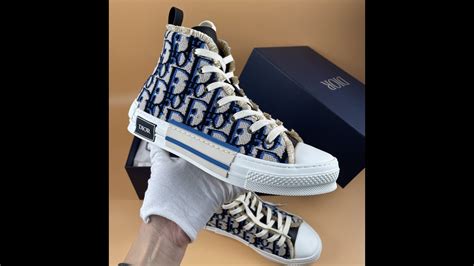 Dior B23 High Top Sneakers In Beige Black And Navy Blue Dior Oblique Tapestry The Shoes