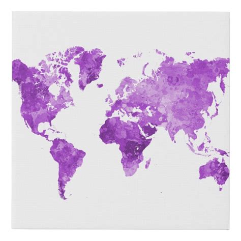 World Map In Watercolor 08 Purple Faux Canvas Print Zazzle Maps