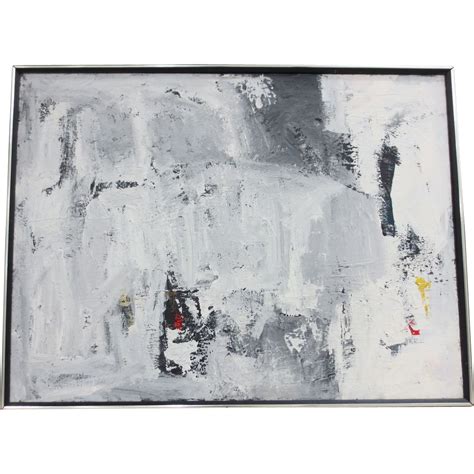 Vintage Black And White Abstract Oil Painting From Antique Canvas On Ruby